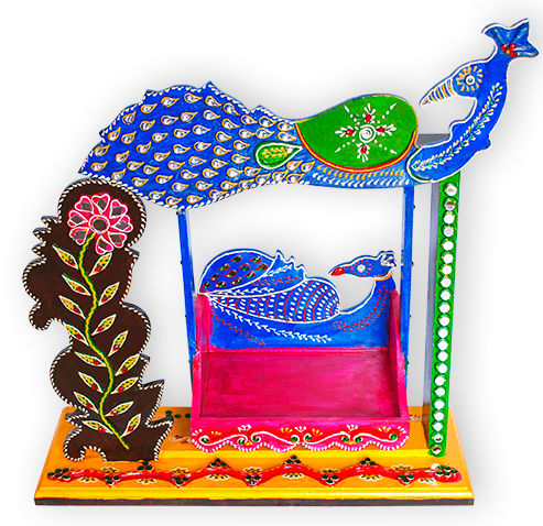 Peacock Designed Wooden Jhula For Laddu Gopal