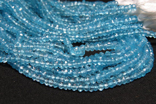 Blue Topaz 14' Inches Long Micro Faceted Rondell Beads