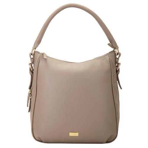 Yelloe Hobo Bag With Botton Zipper In Beige