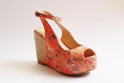 Kanabis Orange Jute and Lace Wedges For Women