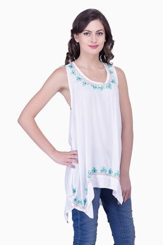 Mix Colours White Embroidered Party Wear Tunic Tops Blouses