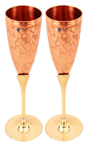 Double Embossed Goblet Copper Brass Flute Champagne Glass