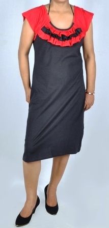 Black Ladies Knee Length Tunic Dress With Designer Neck Decoration Material: Laces