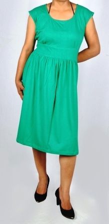 Breathable Green Ladies Knee Length Tunic Dress With Waist Band