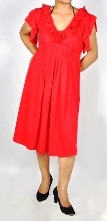 Red Color Frill Neck And Sleeves With Knee Length Tunic Night Dress