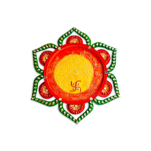 Decorative Handcrafted Wooden Star Kundan Puja Thali Set