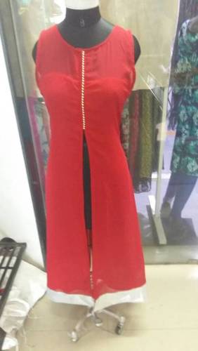 Designer Ladies Red Georgette Kurtis