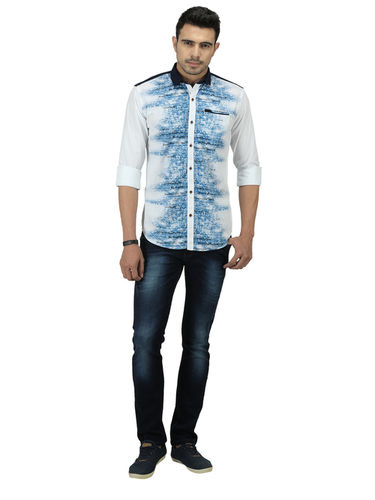 Off-White Blue Printed Volume Zero Trendy Fit Shirt