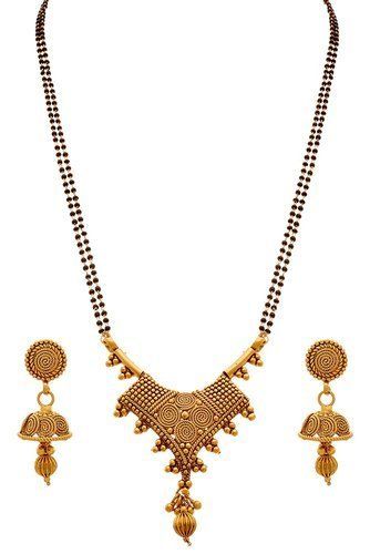 Black Bead Chain Designer Mangalsutra With Earring