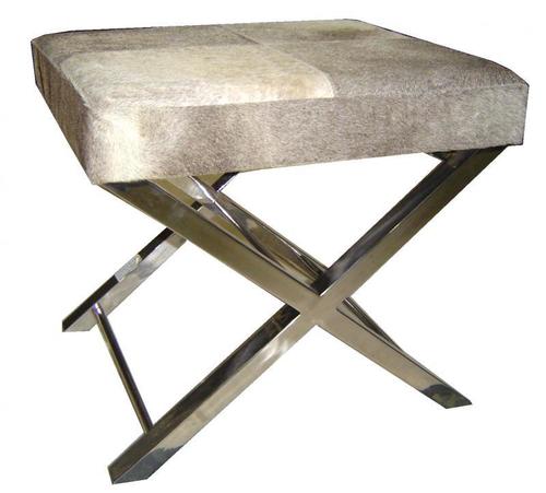 Natural Grey Hairon Leather and SS Stand Stool