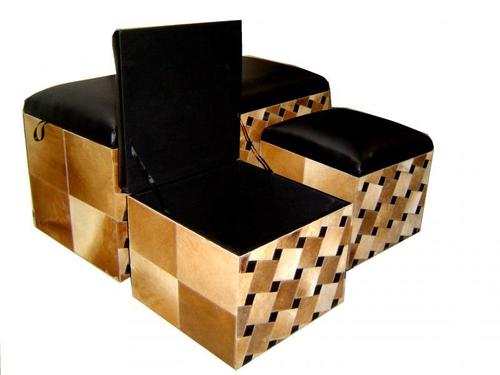 Natural Hairon Set of 3 Storage Benches