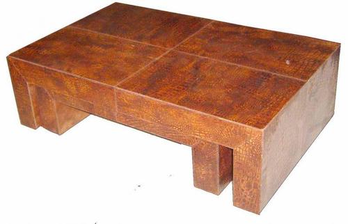 Patina Finish Croco Embossed Set Nested Coffee Tables