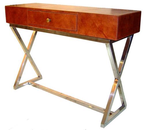 Patina Finish Leather Console Table