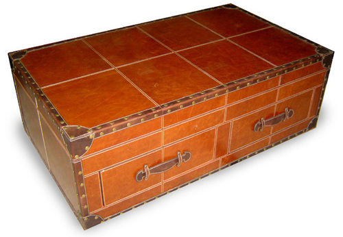 Vintage Leather 4 Drawer Coffee Table Trunk