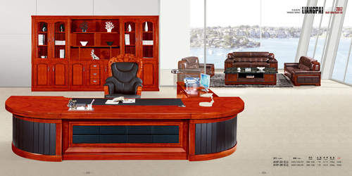 Mdf Board Luxury Design Extensive Leather Using Wood Solid Office Table