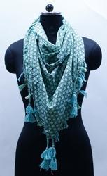 Ladies Print Cotton Scarf with Contrast Tassels