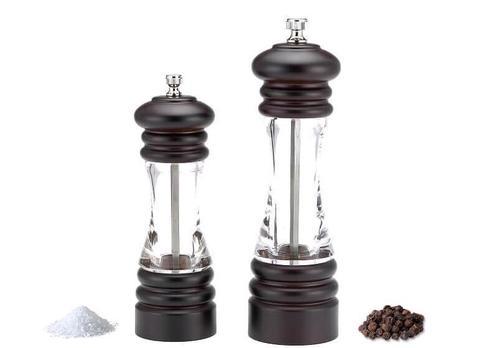 Clear Body Wooden Salt And Pepper Grinder Set