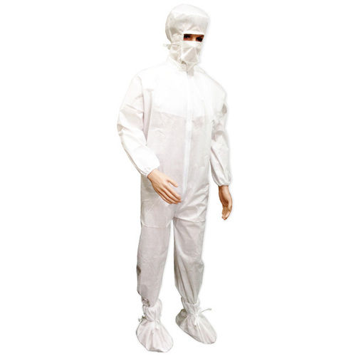 Disposable Coverall - SMMMS Fabric, White Color | Hooded Design, Thumb Loops, Zip Front with Protective Flap, Elasticated Cuffs and Ankles