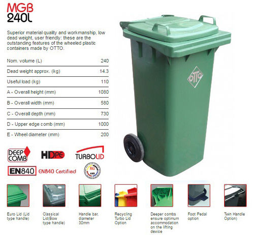 240 Liter Plastic Wheeled Dustbins Application: Housekeeping