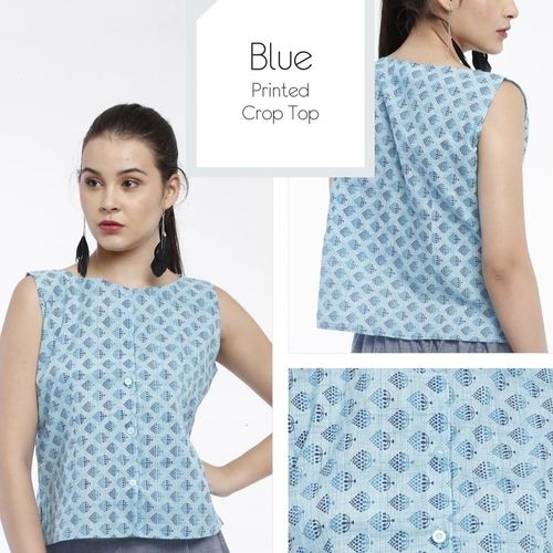 Indian Blue Printed Crop Tops