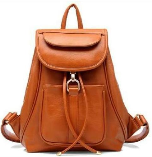 Light Brown Ladies Leather Backpack Bags