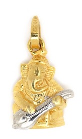 Yellow Rhodium Polished Gold Ganesh Pendant