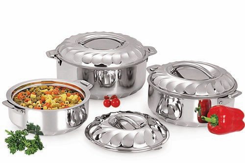 Silver Flora Stainless Steel Insulated Hot Pot Casseroles