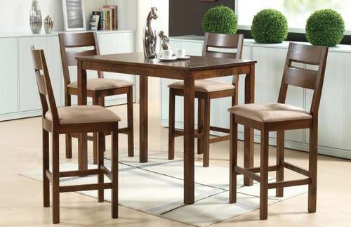 Kenzi Pub 4 Seater Dining Table and Chair Set - 18mm Solid Wood, 750mm Width x 1200mm Length, Chocolate 0151 Color, Microfiber Ivory Cushion Seat, 54.89 kg Weight