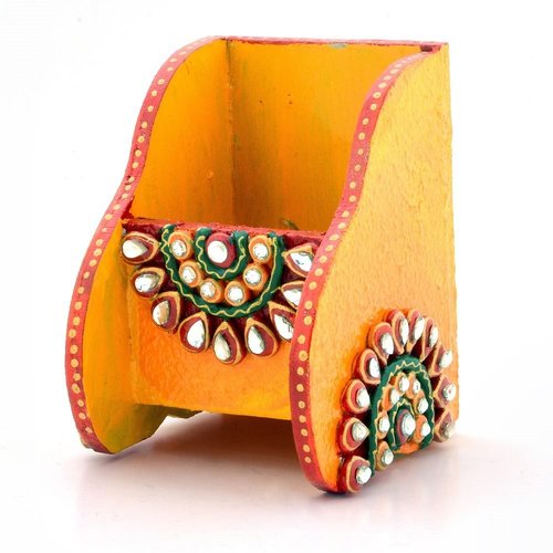 Beautiful Kundan Meenakari Wooden Mobile Stand - Handcrafted Wooden Construction, Elegant Arts and Crafts Gift Piece , Ideal for Home Decoration