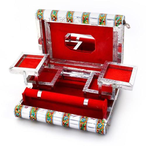 Colorful Mayur Meenakari Work Red Jewellery Box