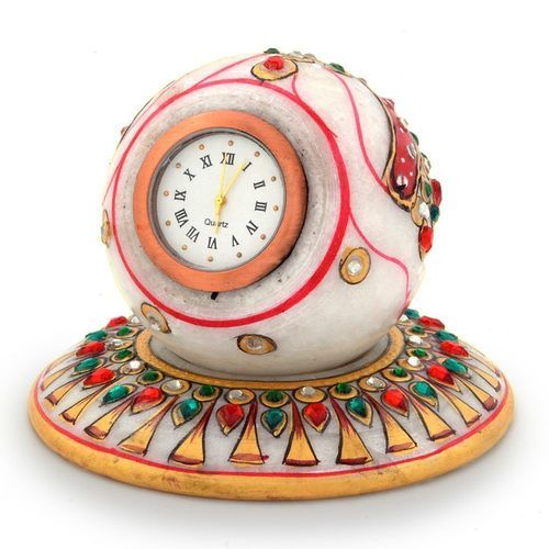 Gold Painted Handmade Round Marble Table Clock