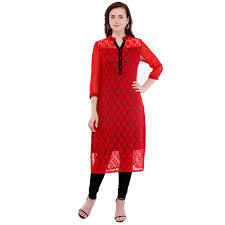 Anti Wrinkle Red Color Ladies Net Kurtis