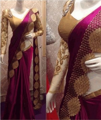 New Violet Nylon Silk Designer Saree