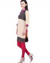 Black And Cream Printed Rayon Chinese Collar Long Kurti