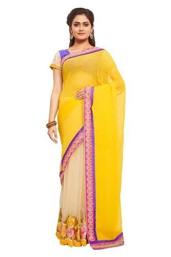 Embellished Half N Half Gold And Ivory Color Saree