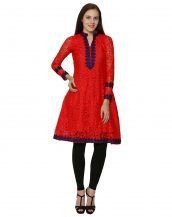 Faireno Elegant Red Net महिलाओं की कुर्ती