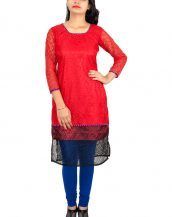 Faireno Fab Net Brasso Red Black Kurti