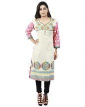 Faireno Floral Printed Designer Cotton 3/4 Sleeve Kurti