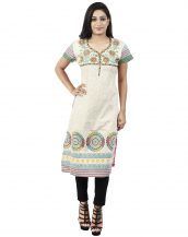 Faireno Floral Printed Designer Cotton Half Sleeve Kurti