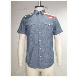 Mens Grey Denim Shirt Collar Style: Classic