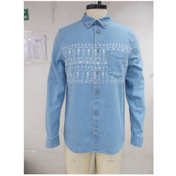 Mens Printed Denim Shirt Collar Style: Classic