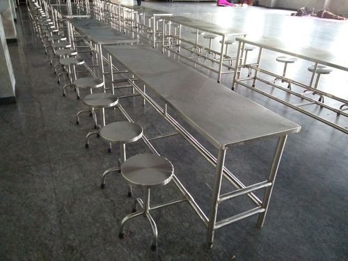 Modern Dining Tables with Attached Stools for Canteens and Hotels