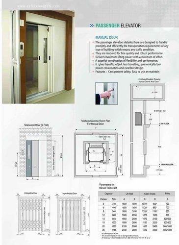 Manual Door Passenger Elevator By Soham Engineers