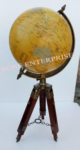 Round Antique World Map Globe With Tripod Stand