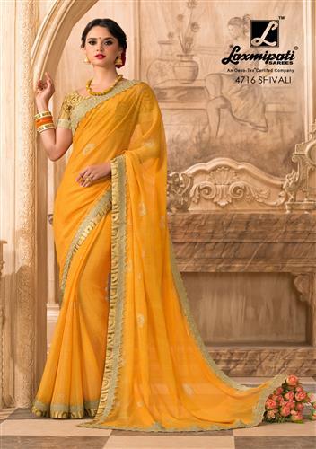 Buy Now , Laxmipati Yellow Lashkara S-1306 Georgette Gold Sarees – Laxmipati  Sarees | Sale