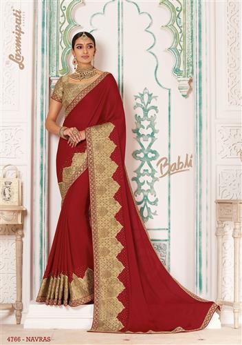 New Laxmipati Red Satin Silk Saree