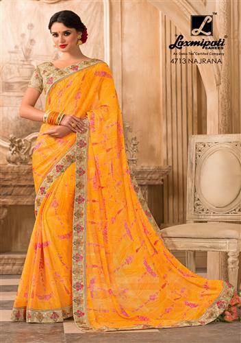 Laxmipati Chiffon Yellow PInk Saree Laxmipati 5930 Online, 59% OFF