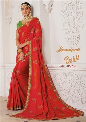 New Laxmipati Pink And Orange Satin Crush Saree