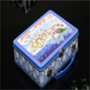 Rectangular Tin Box With Handle Bar For Christmas