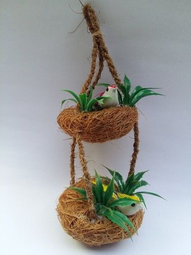 Hand Made Coconut Fiber Hanging Bird Nest (Double) With/without Artificial Finches